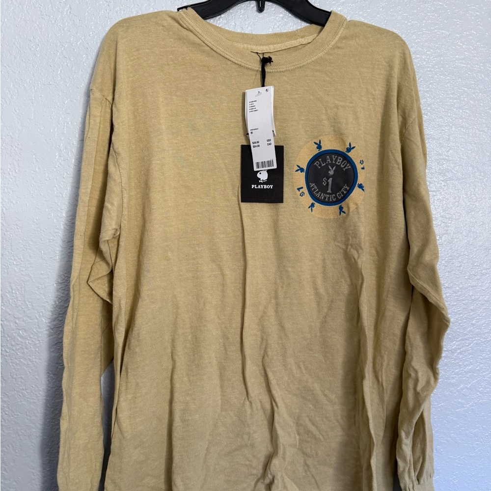 PLAYBOY Men's Beige Long Sleeve Tee